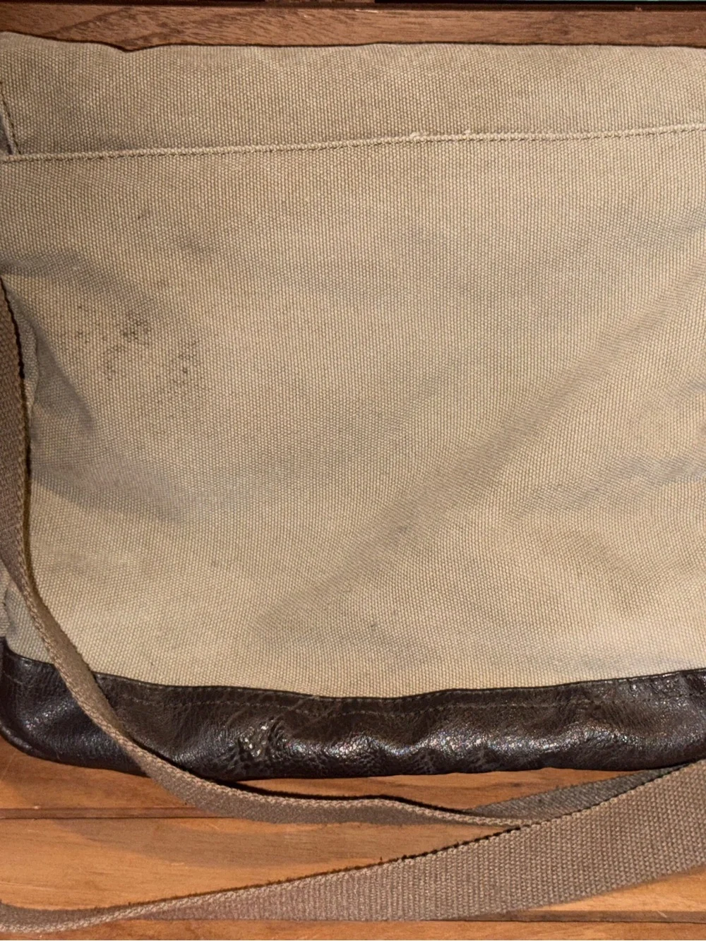 Canvas & Leather Crossbody Messenger Bag - Taupe and Dark Brown